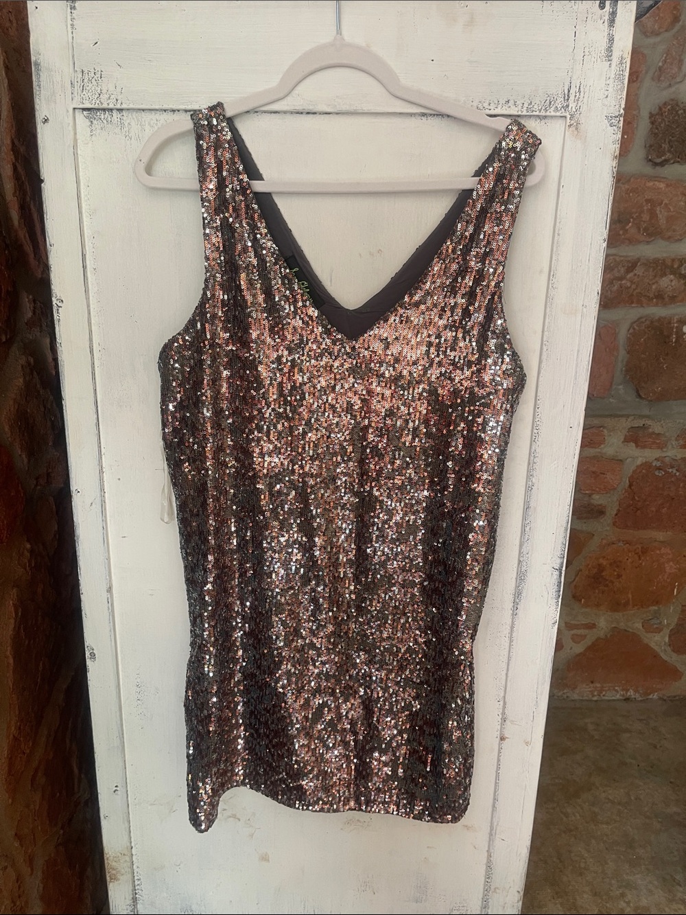 NWT Sam Edelman Sequin V-Neck Tank Top in Rose Gold